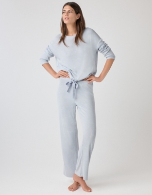 Brushed Jersey Rib Tie-Hem Pyjama Set