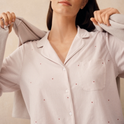 Brushed Organic Cotton Heart Stripe Classic Pyjama Set