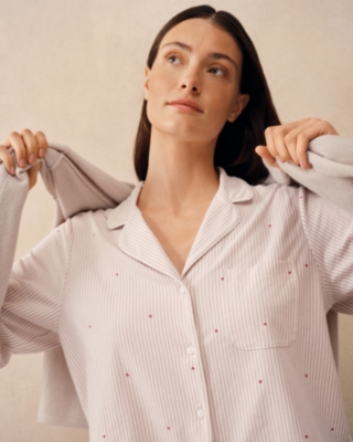 Brushed Organic Cotton Heart Stripe Classic Pyjama Set