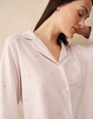 Brushed Organic Cotton Heart Stripe Classic Pyjama Set