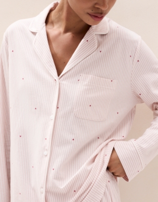 Brushed Organic Cotton Heart Stripe Classic Pyjama Set