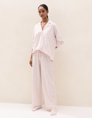 Brushed Organic Cotton Heart Stripe Classic Pyjama Set