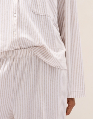 Brushed Organic Cotton Jersey Stripe Pyjama Set  - Oatmeal Stripe