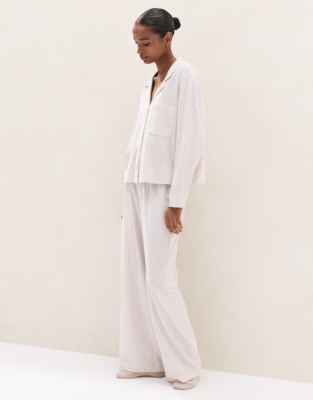 Brushed Organic Cotton Jersey Stripe Pyjama Set  - Oatmeal Stripe