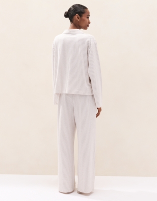 Brushed Organic Cotton Jersey Stripe Pyjama Set  - Oatmeal Stripe