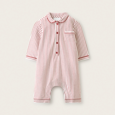 Brushed Organic-Cotton Oversized Fit Stripe Bubble Romper (0–2yrs)