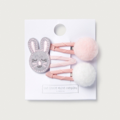 Bunny & Pom-Pom Hair Clips – Set of 3