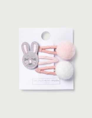 Bunny & Pom-Pom Hair Clips – Set of 3