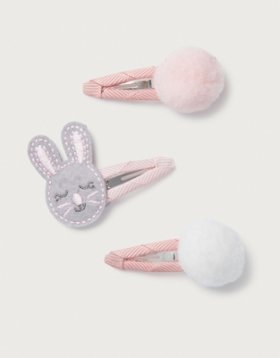 Bunny & Pom-Pom Hair Clips – Set of 3