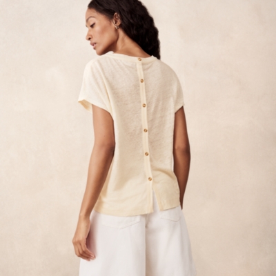 Button Back Jersey Linen Top