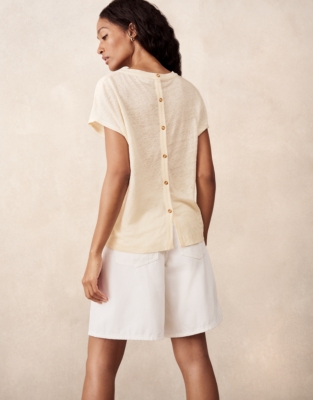 Button Back Jersey Linen Top