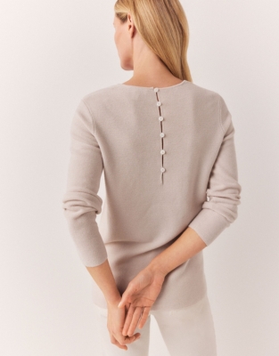 Button Back Jumper with Cashmere - Petal Pink