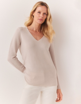 Button Back Jumper with Cashmere - Petal Pink