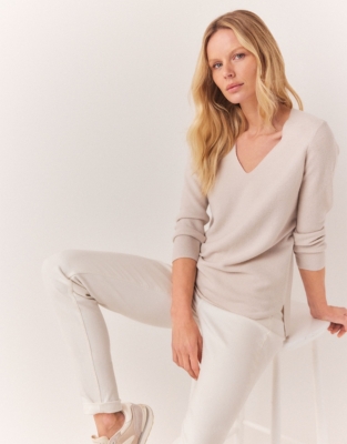 Button Back Jumper with Cashmere - Petal Pink