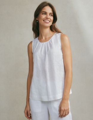 White linen sleeveless clearance top