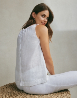 Button Back Sleeveless Linen Top