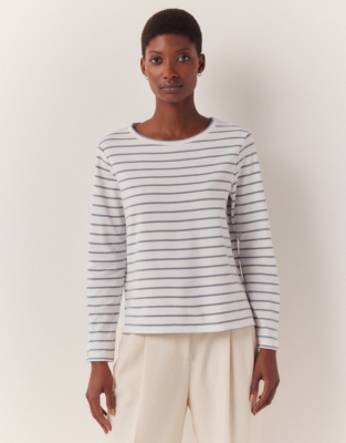 Button Cuff Detail Stripe Top | Tops & T-Shirts | The White Company UK
