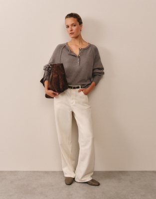 Button Detail Jumper with Alpaca - Putty