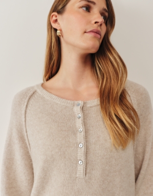 Button Detail Jumper with Alpaca - Beige