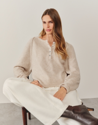 Button Detail Jumper with Alpaca - Beige