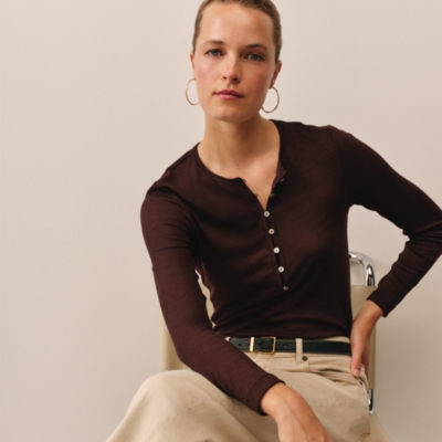 Button Henley Lightweight Rib Jersey Top