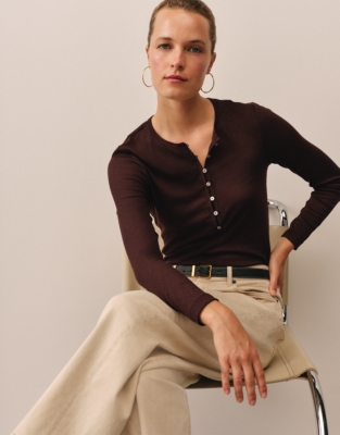 Button Henley Lightweight Rib Jersey Top | Tops & T-Shirts | The W...
