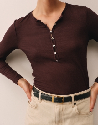 Button Henley Lightweight Rib Jersey Top