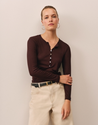 Button Henley Lightweight Rib Jersey Top