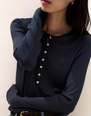 Button Henley Lightweight Rib Jersey Top