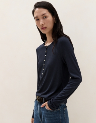 Button Henley Lightweight Rib Jersey Top