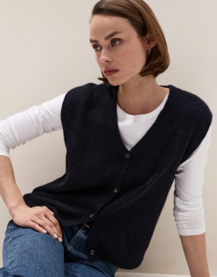 Button Through Knitted Tank with Alpaca