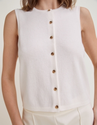 Button Through Knitted Tank with Cashmere