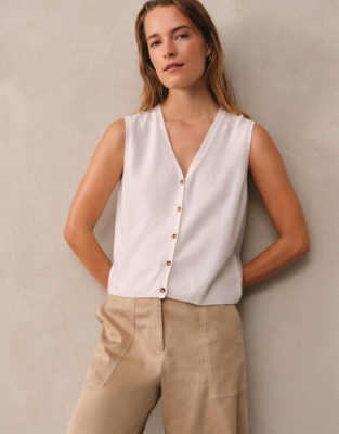 Button Through Knitted Tank with Cashmere