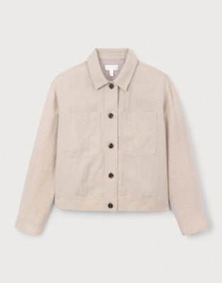 Button Through Linen Jacket - Flax