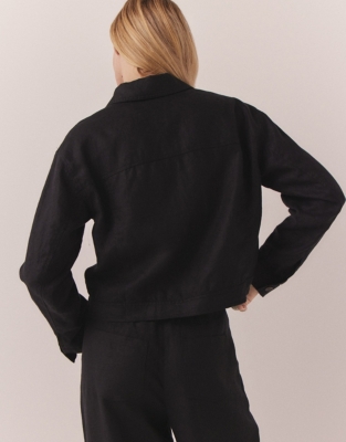 Button Through Linen Jacket - Black
