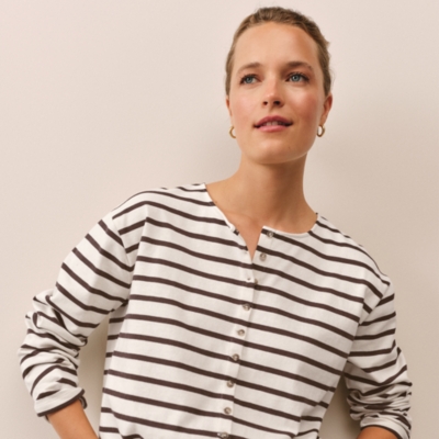 Button Through Stripe Jersey Top