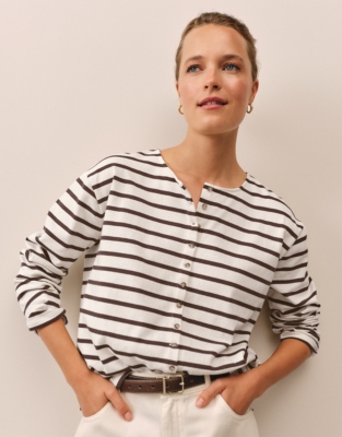 Button Through Stripe Jersey Top