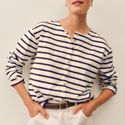 Button Through Stripe Jersey Top