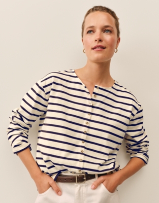 Button Through Stripe Jersey Top
