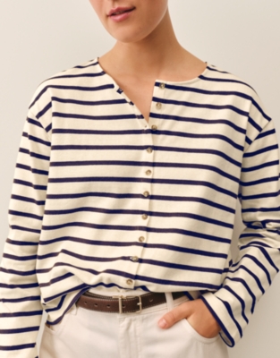 Button Through Stripe Jersey Top