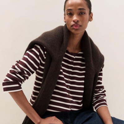 Button Through Stripe Jersey Top