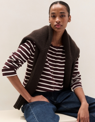 Button Through Stripe Jersey Top