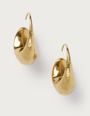 Césart Gold Plated Hammered Moon Hoop Earrings