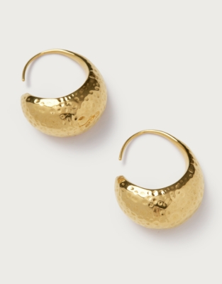 Césart Gold Plated Hammered Moon Hoop Earrings