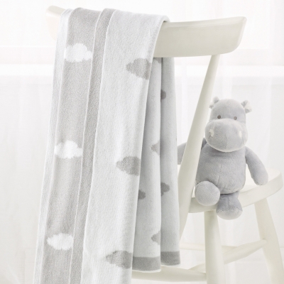 Baby Blanket With Reversible Gray & White Unisex Star Design 40" X 30
