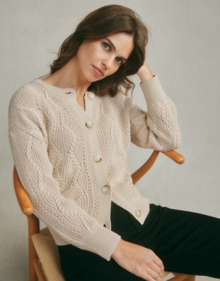 Cable & Rib Stitch Crew Neck Cardigan