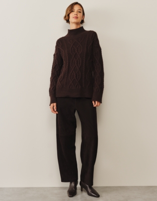 Cable Funnel Neck Jumper with Cashmere