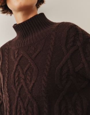 Cable Funnel Neck Jumper with Cashmere