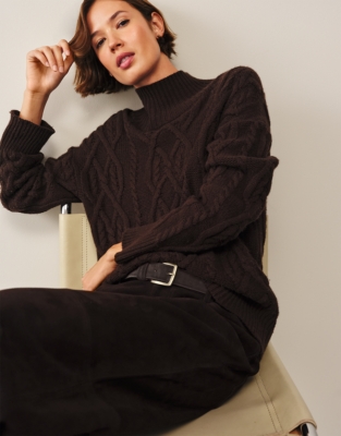 Cable Funnel Neck Jumper with Cashmere