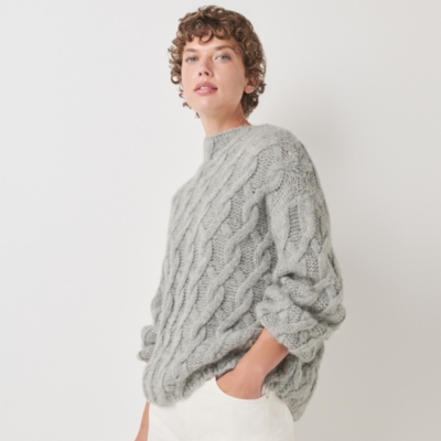 Cable Funnel Neck Sweater with Alpaca